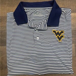 Blue and White Striped Polo Shirt